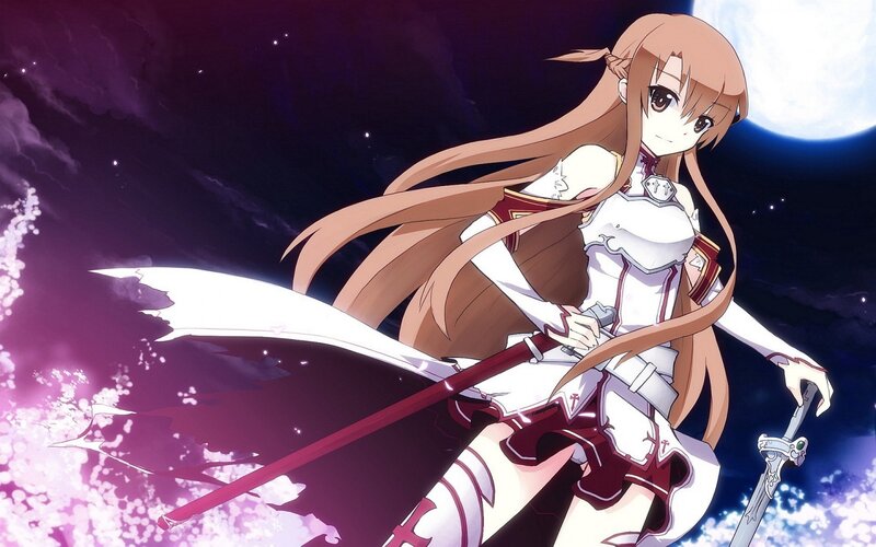 Anime Girl with Sword — White, Dramatic, Night, Moon