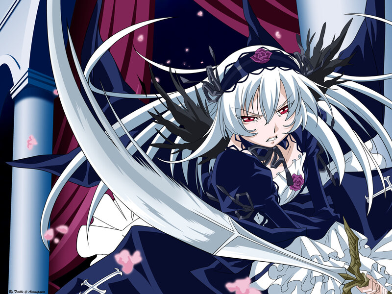 Anime Girl with Sword — White, Dramatic, Night