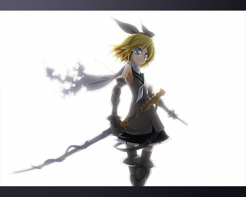 Anime Girl with Sword — White, Dramatic, Scarf
