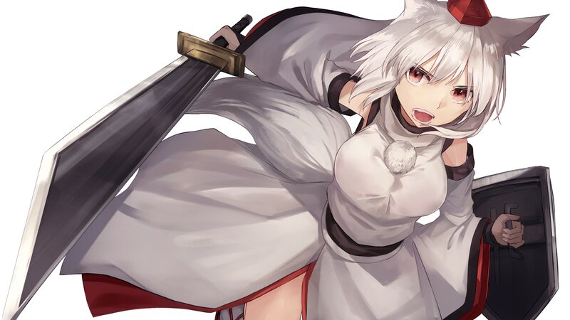 Anime Girl with Sword — White, Dramatic, Shield