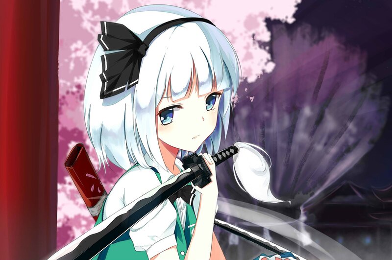 Anime Girl with Sword — White, Dramatic, Spring, School Uniform
