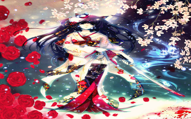 Anime Girl with Sword — White, Dramatic, Spring