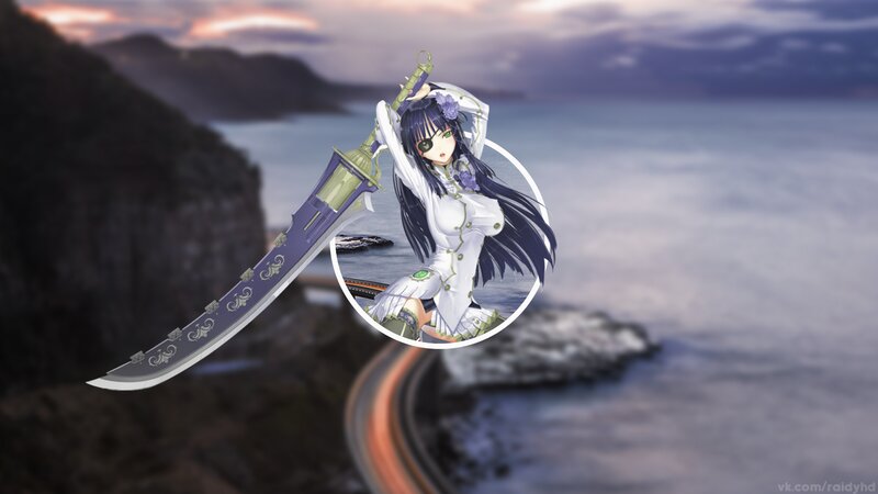 Anime Girl with Sword — White, Dramatic, Sunset, Sea