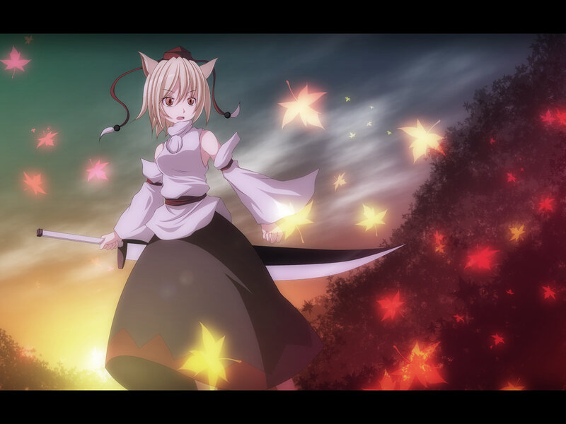 Anime Girl with Sword — White, Dramatic, Sunset