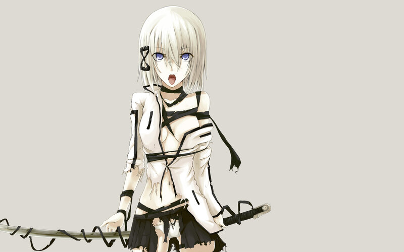 Anime Girl with Sword — White, Dramatic, White Hair