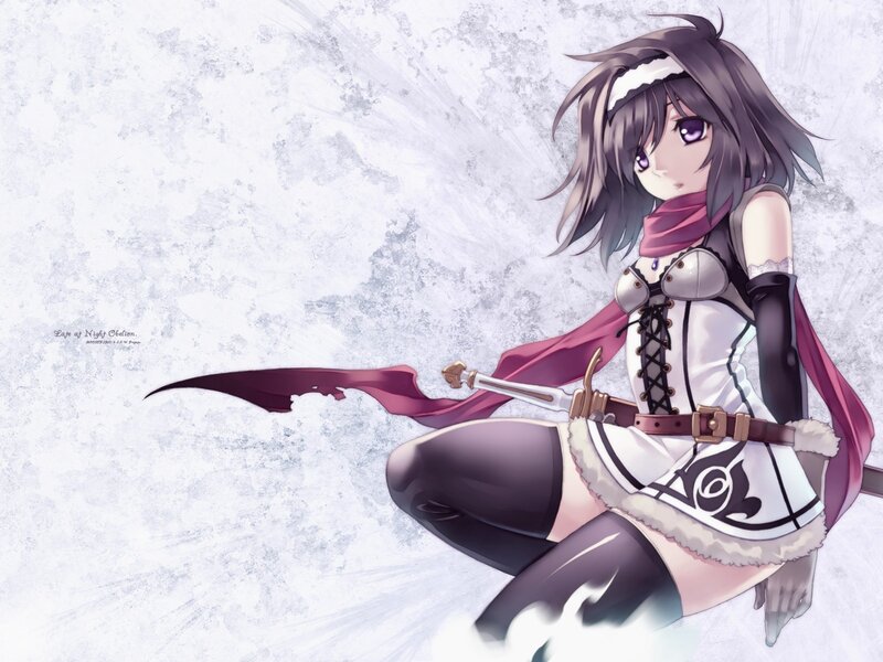 Anime Girl with Sword — White, Dramatic, Winter, Digital Art, Cape