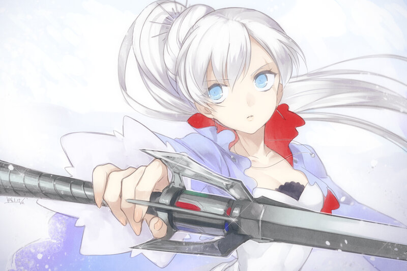 Anime Girl with Sword — White, Dramatic, Winter, Digital Art, White Hair
