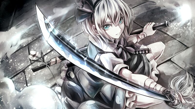 Anime Girl with Sword — White, Dramatic, Winter, Manga