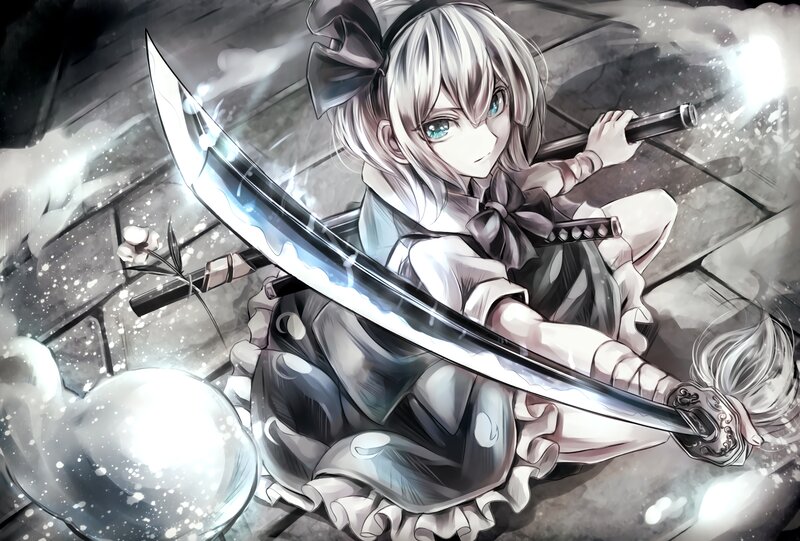 Anime Girl with Sword — White, Dramatic, Winter, Manga, Umbrella
