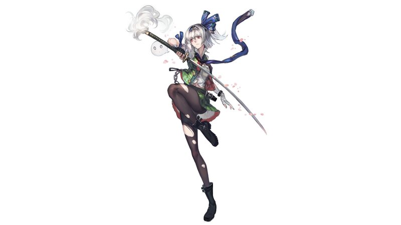 Anime Girl with Sword — White, Dynamic, Digital Art, Ghost