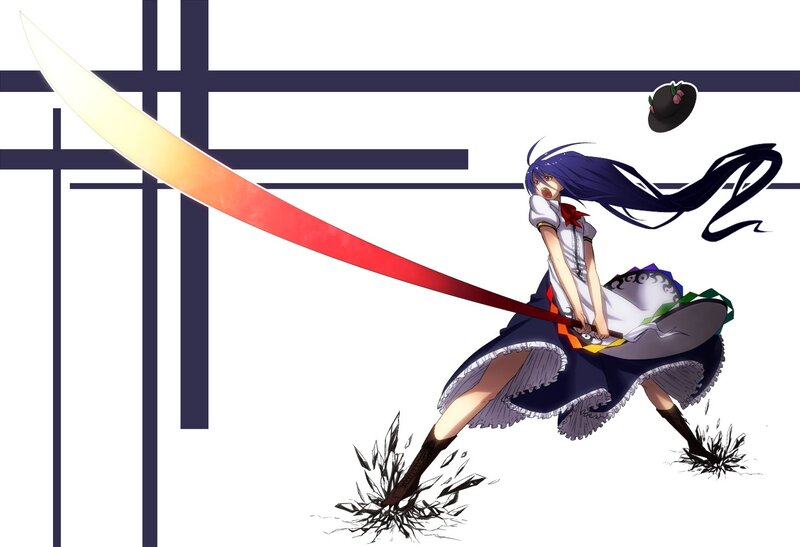 Anime Girl with Sword — White, Dynamic, Hat