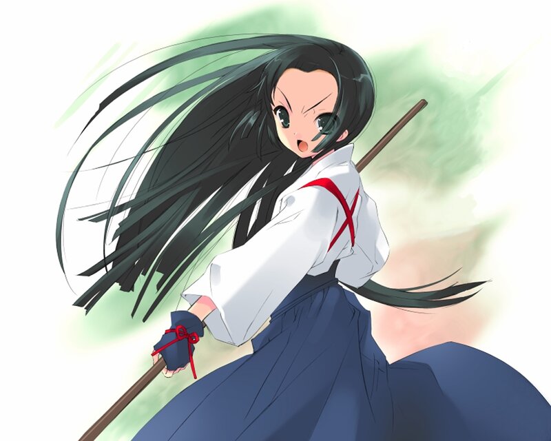 Anime Girl with Sword — White, Dynamic, Long Hair, Martial Arts