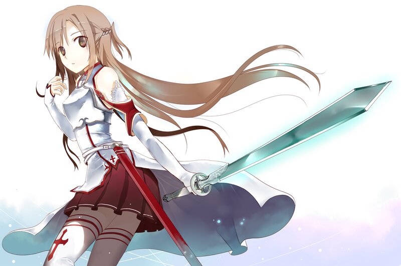 Anime Girl with Sword — White, Dynamic, Skirt, Long Hair