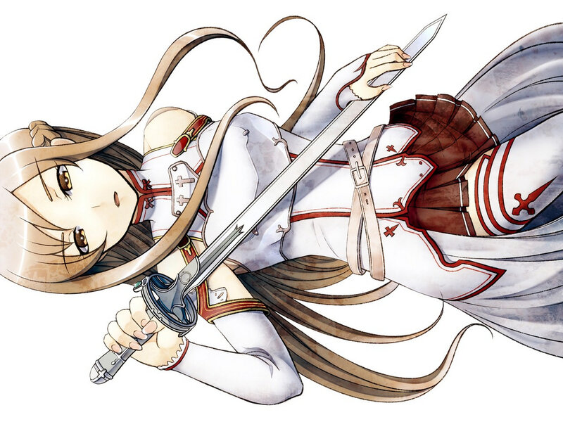 Anime Girl with Sword — White, Dynamic, Skirt