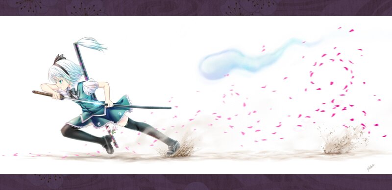 Anime Girl with Sword — White, Dynamic, Spring, Digital Art