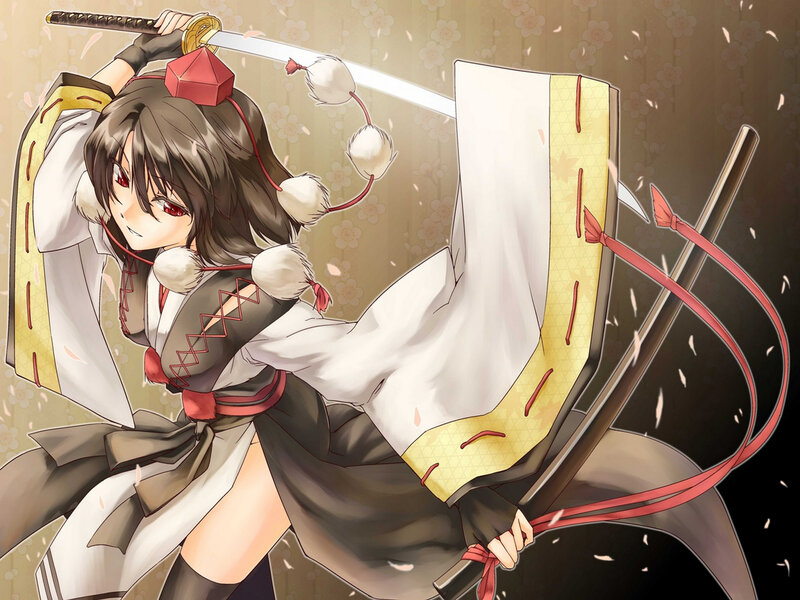 Anime Girl with Sword — White, Dynamic, Spring, Kimono
