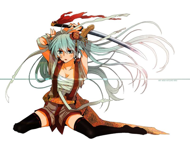 Anime Girl with Sword — White, Dynamic