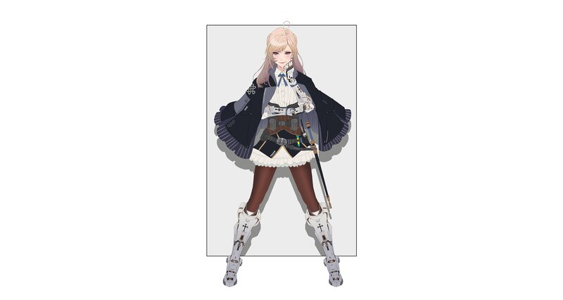 Anime Girl with Sword — White, Neutral, Digital Art