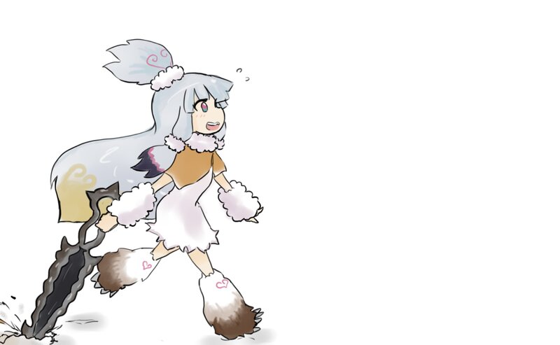 Anime Girl with Sword — White, Playful, Digital Art, Furry Boots