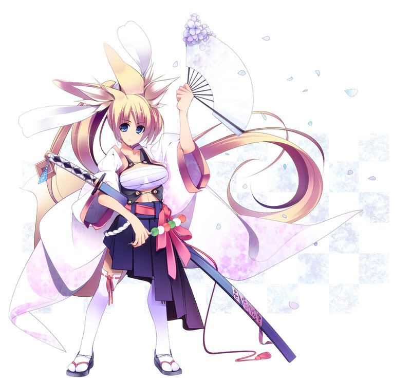Anime Girl with Sword — White, Playful