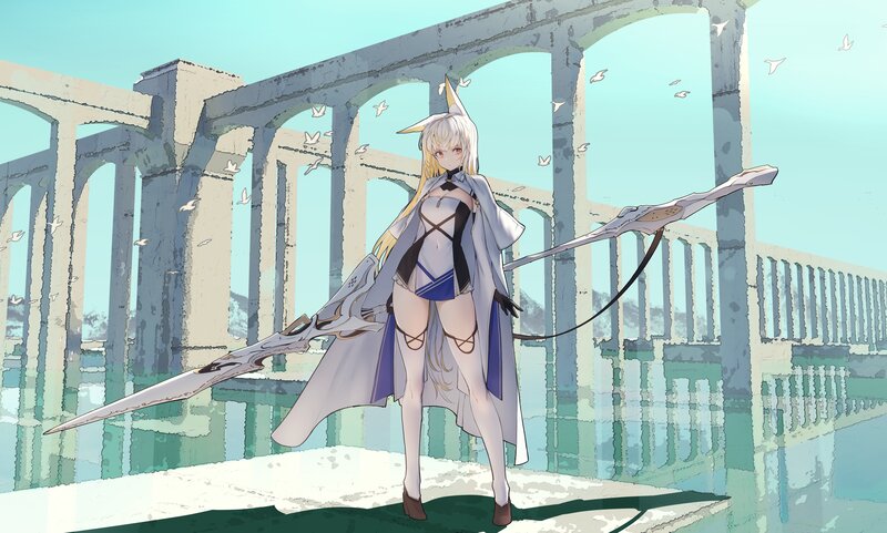 Anime Girl with Sword — White, Serene, Afternoon, Digital Art