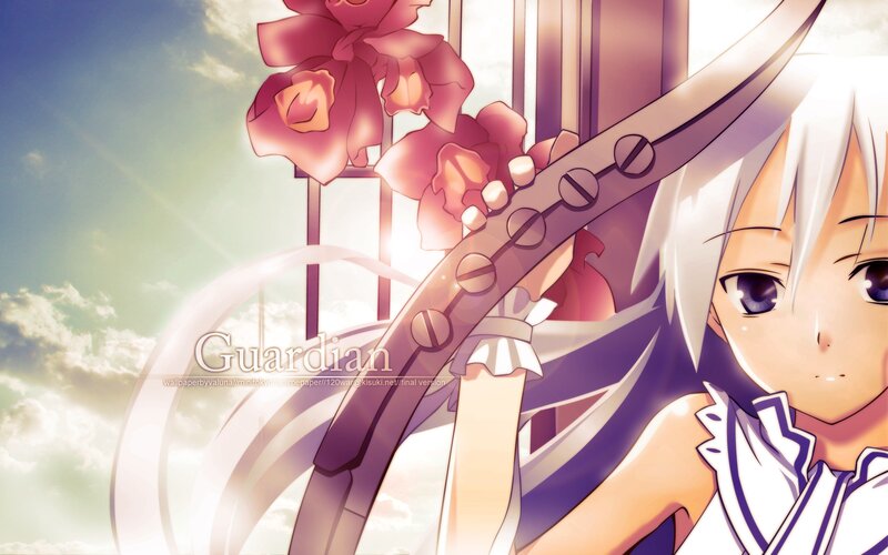Anime Girl with Sword — White, Serene, Afternoon, Flowers