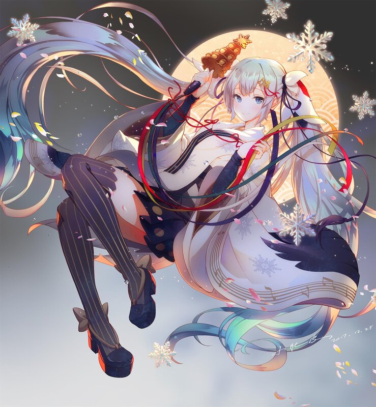 Anime Girl with Sword — White, Serene, Night, Digital Art, Snowflakes
