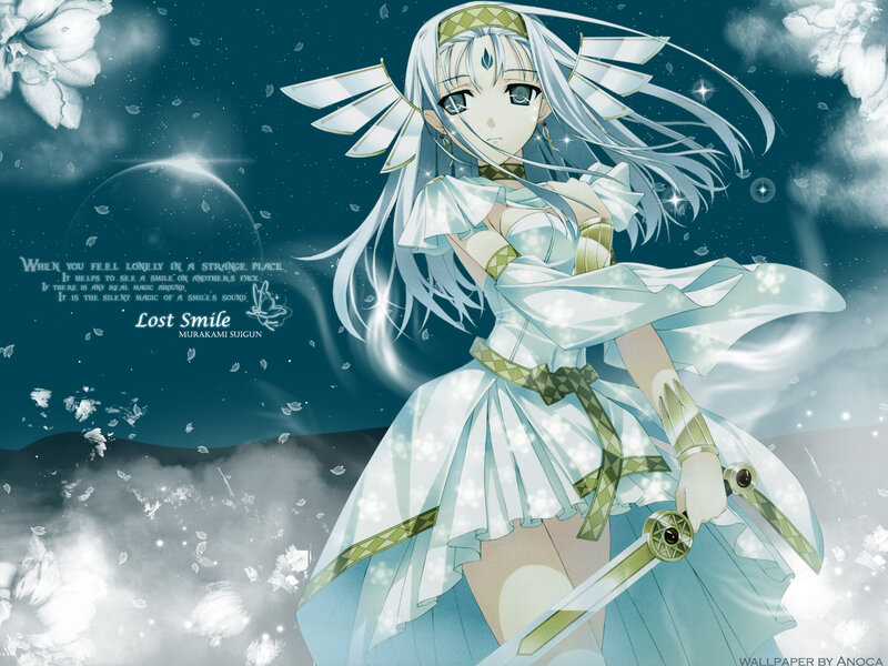 Anime Girl with Sword — White, Serene, Night