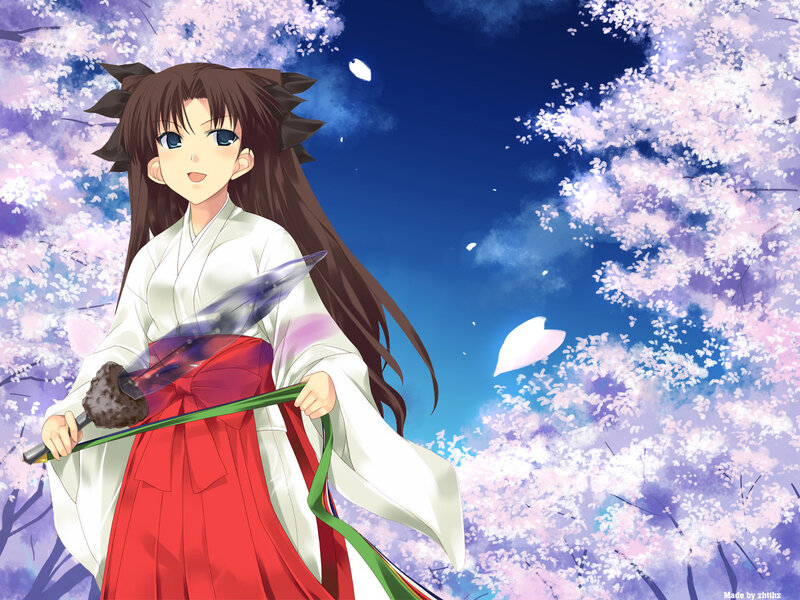 Anime Girl with Sword — White, Serene, Spring