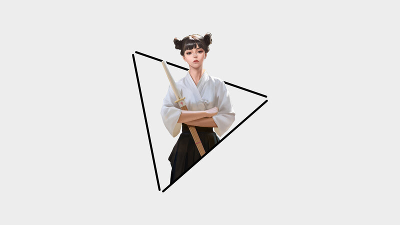 Anime Girl with Sword — White, Serious, Digital Art, Kimono