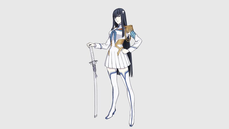 Anime Girl with Sword — White, Serious