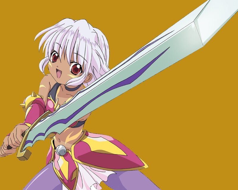 Anime Girl with Sword — Yellow, Determined
