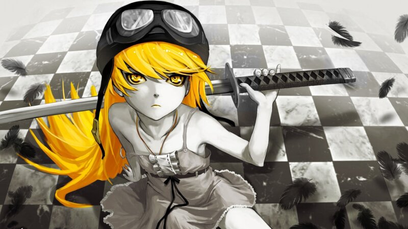 Anime Girl with Sword — Yellow, Dramatic, Digital Art, Goggles