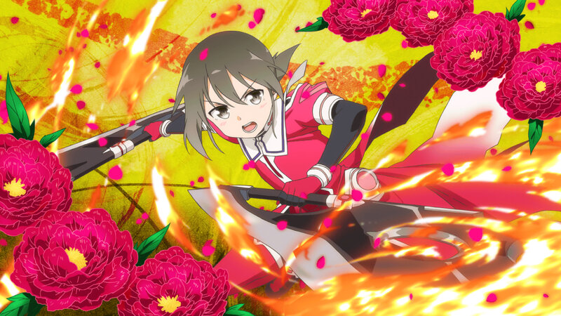Anime Girl with Sword — Yellow, Dramatic, Flowers