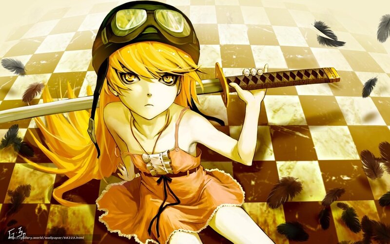 Anime Girl with Sword — Yellow, Dramatic, Goggles