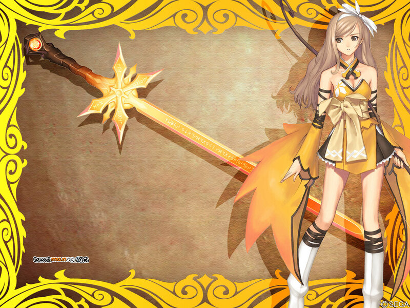 Anime Girl with Sword — Yellow, Dramatic, Manga, Bow