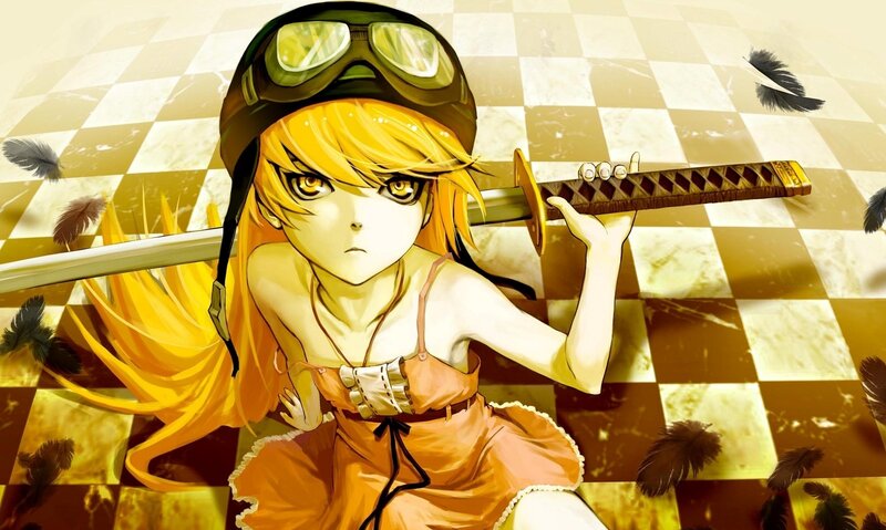 Anime Girl with Sword — Yellow, Dramatic, Manga, Goggles