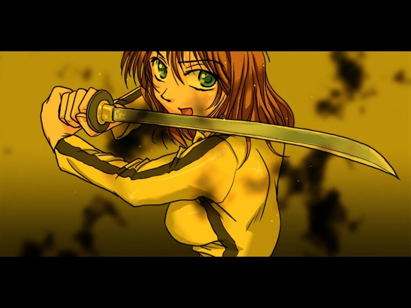 Anime Girl with Sword — Yellow, Dramatic, Manga, Green Eyes
