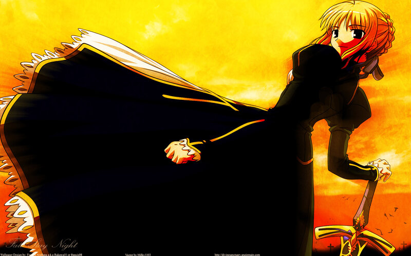 Anime Girl with Sword — Yellow, Dramatic, Sunset, Cape