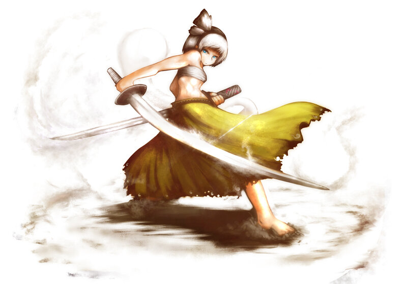 Anime Girl with Sword — Yellow, Dynamic, Digital Art