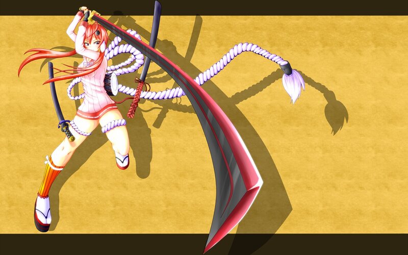 Anime Girl with Sword — Yellow, Dynamic, Rope, Katana