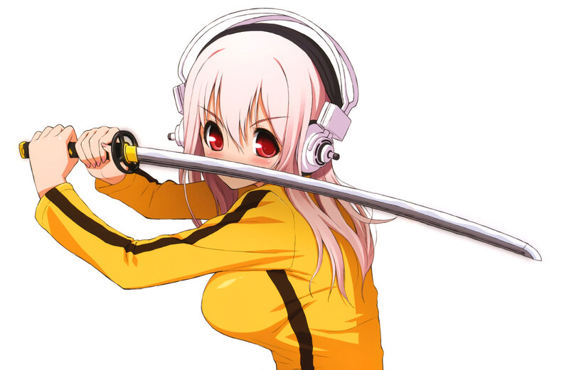 Anime Girl with Sword — Yellow, Intense