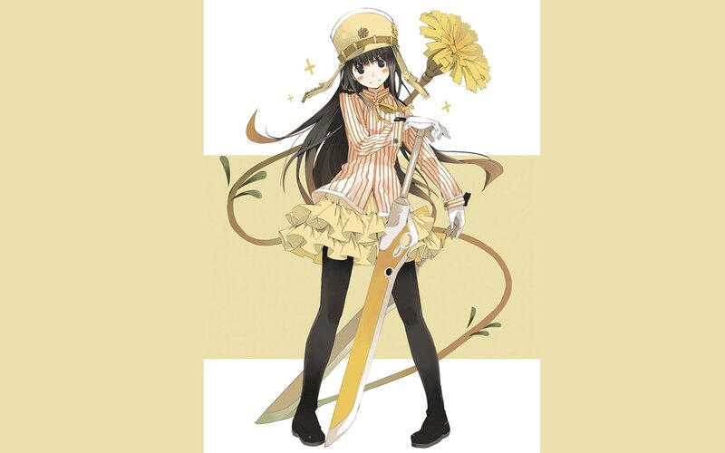 Anime Girl with Sword — Yellow, Playful
