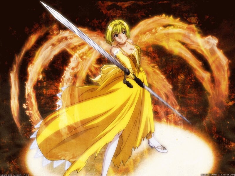 Anime Girl with Sword — Yellow