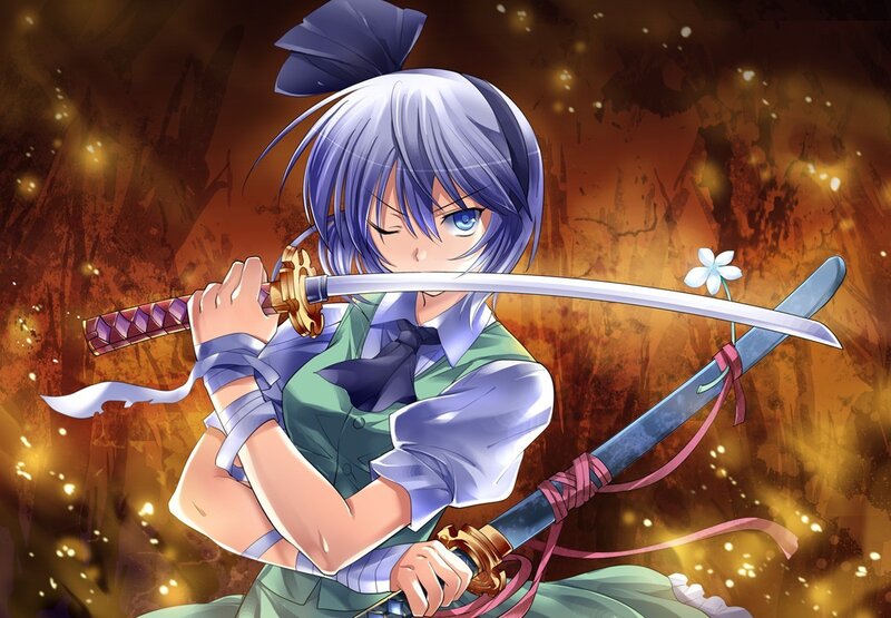 anime girl with swords