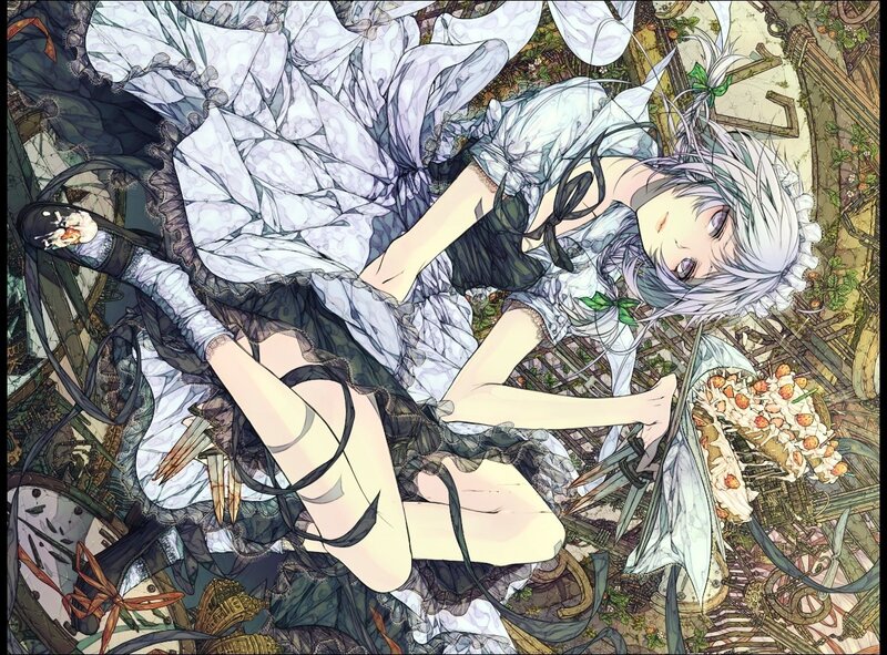 Anime girl with swords and cake