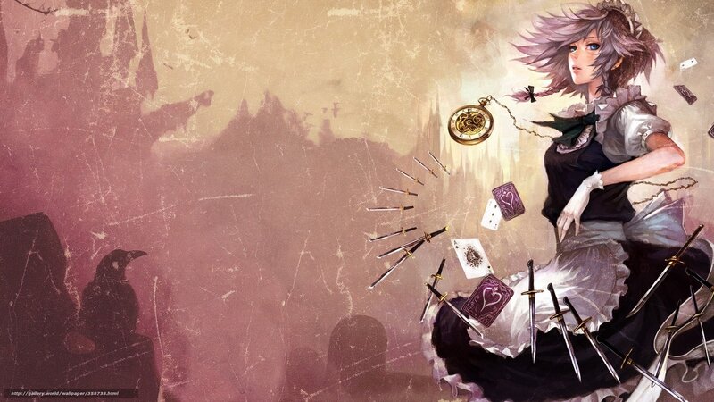 anime girl with swords and cards