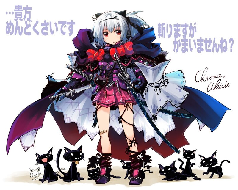 anime girl with swords and cats