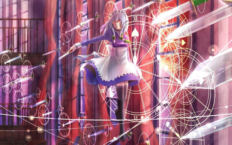 anime girl with swords and clockwork
