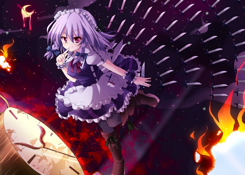 anime girl with swords and fire